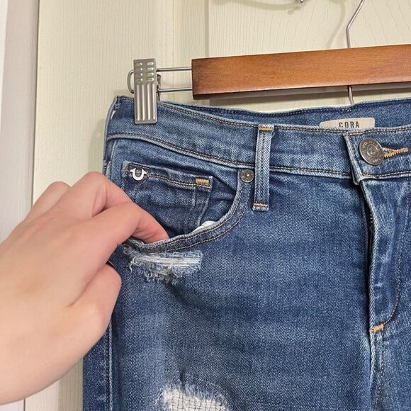 True Religion Womens Distressed Deconstructed Cora Mid Rise Straight Jeans Sz 26 - Picture 5 of 12